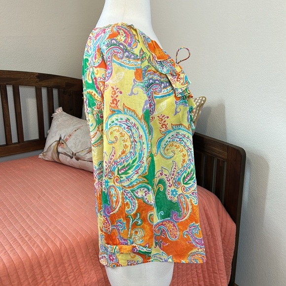 Lauren Ralph Lauren Bright Ruffled Paisley Blouse, size Medium Petite - Picture 4 of 13